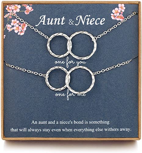 my-noregret Aunt Niece Necklace for 2, Niece Gifts from Auntie Two Infinity Double Circle Sterling Silver Necklace, Aunt Gifts from Niece